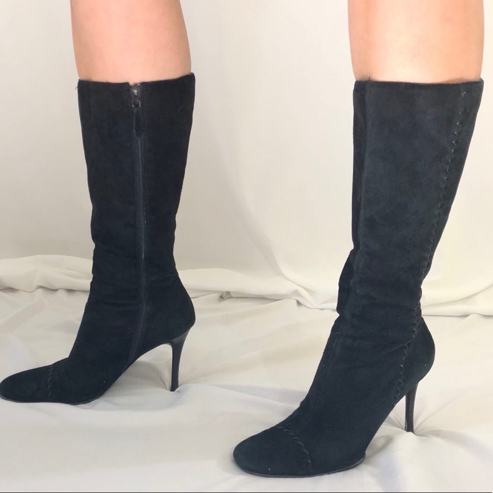 BCBG size 6 black suede heeled boots